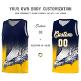 Custom Navy Yellow Eagle Pattern Graffiti Pattern Sports Uniform Basketball Jersey