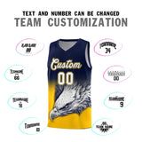 Custom Navy Yellow Eagle Pattern Graffiti Pattern Sports Uniform Basketball Jersey