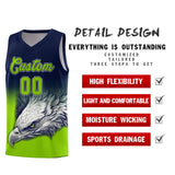 Custom Navy Neon Green Eagle Pattern Graffiti Pattern Sports Uniform Basketball Jersey