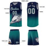 Custom Navy Teal Eagle Pattern Graffiti Pattern Sports Uniform Basketball Jersey