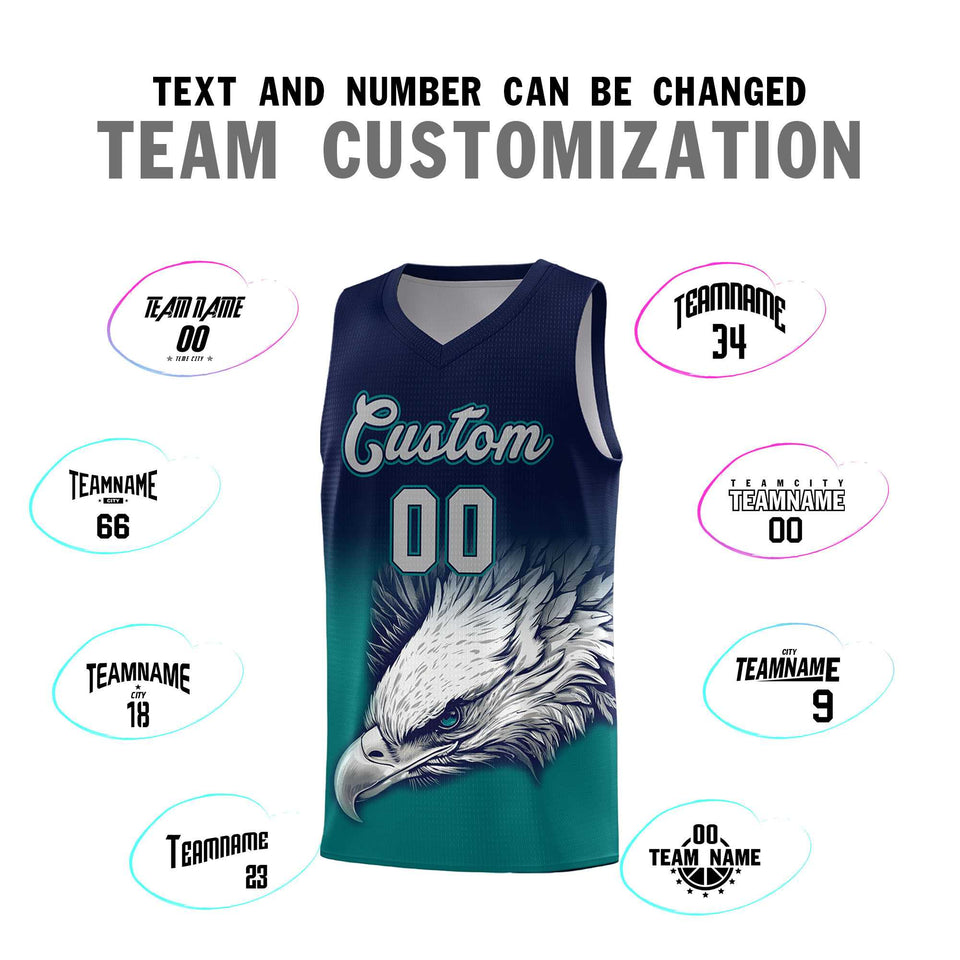 Custom Navy Teal Eagle Pattern Graffiti Pattern Sports Uniform Basketball Jersey
