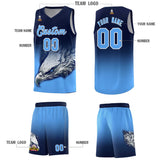 Custom Navy Powder Blue Eagle Pattern Graffiti Pattern Sports Uniform Basketball Jersey
