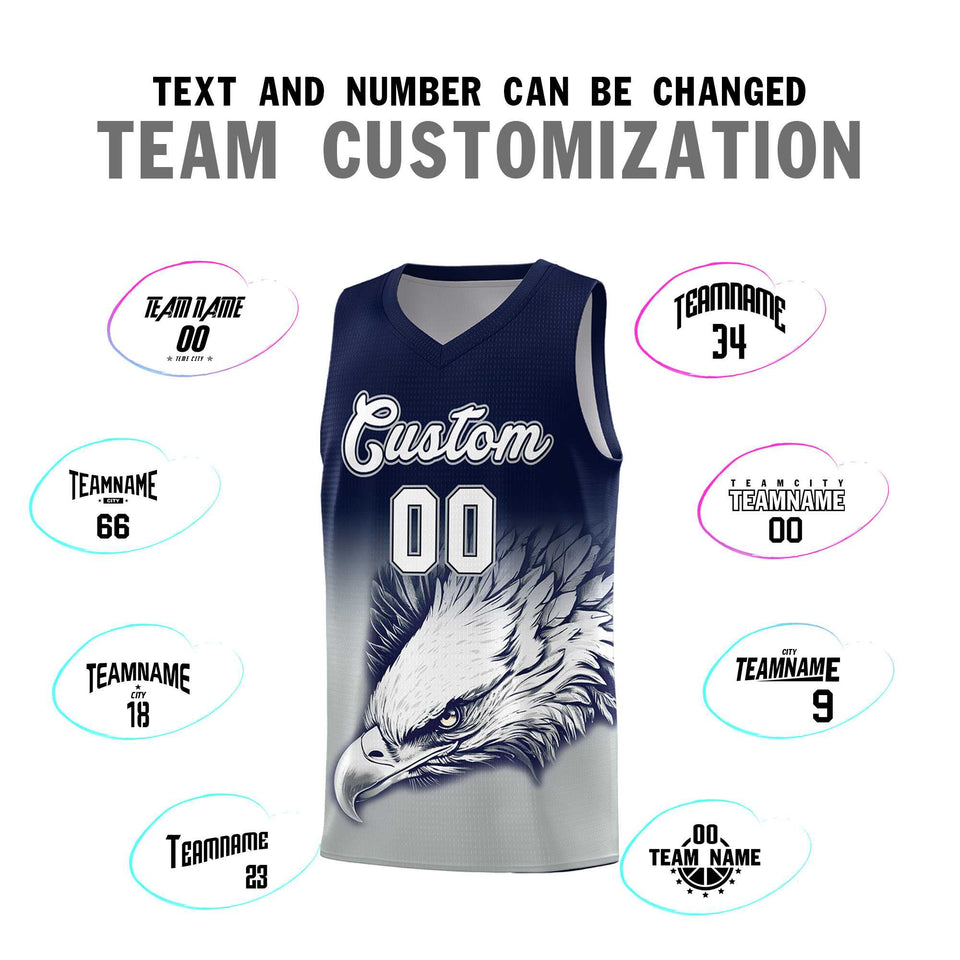 Custom Navy Gray Eagle Pattern Graffiti Pattern Sports Uniform Basketball Jersey