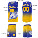 Custom Royal Yellow Eagle Pattern Graffiti Pattern Sports Uniform Basketball Jersey