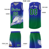 Custom Royal Kelly Green Eagle Pattern Graffiti Pattern Sports Uniform Basketball Jersey