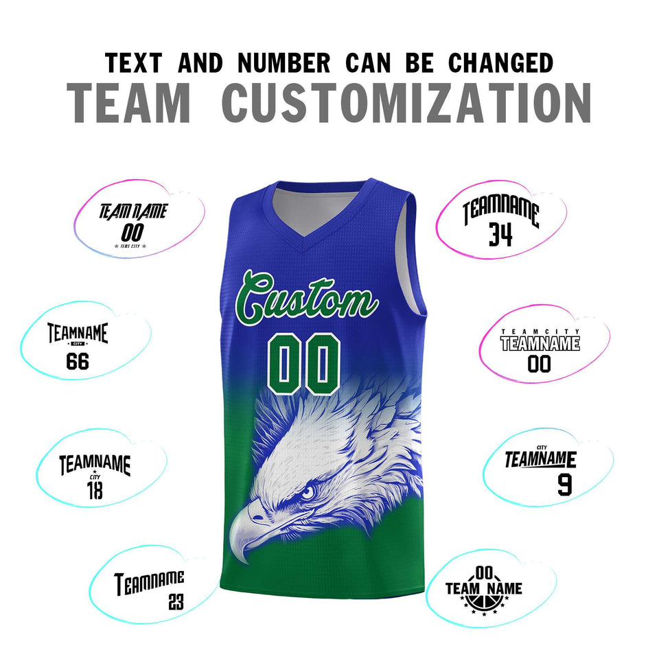 Custom Royal Kelly Green Eagle Pattern Graffiti Pattern Sports Uniform Basketball Jersey