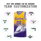 Custom Yellow Purple Eagle Pattern Graffiti Pattern Sports Uniform Basketball Jersey
