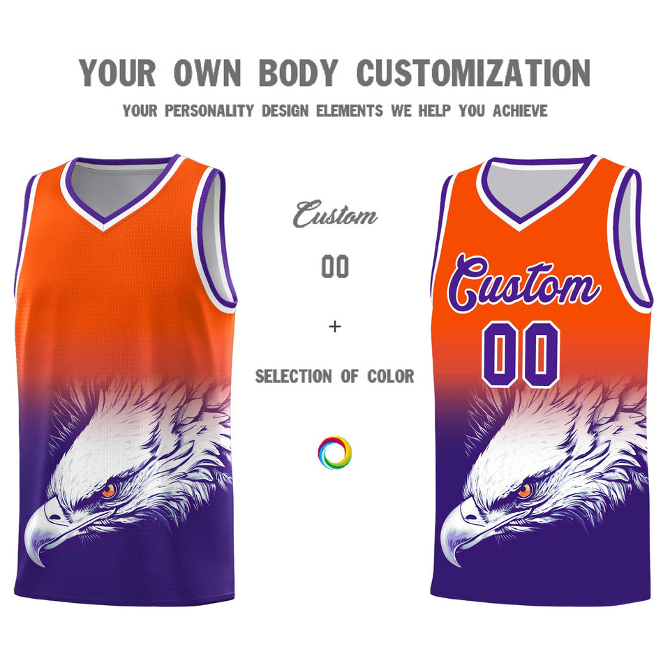 Custom Orange Purple Eagle Pattern Graffiti Pattern Sports Uniform Basketball Jersey