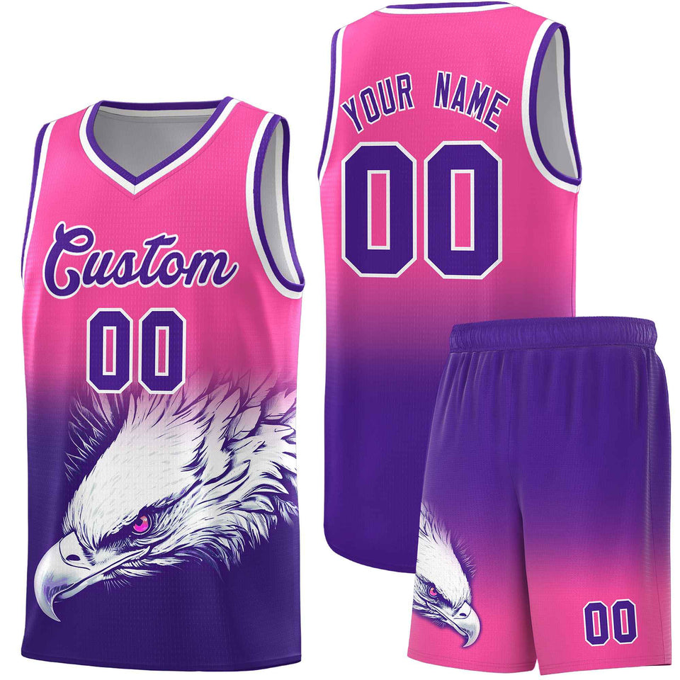 Custom Pink Purple Eagle Pattern Graffiti Pattern Sports Uniform Basketball Jersey