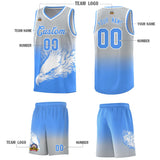 Custom Gray Powder Blue Eagle Pattern Graffiti Pattern Sports Uniform Basketball Jersey