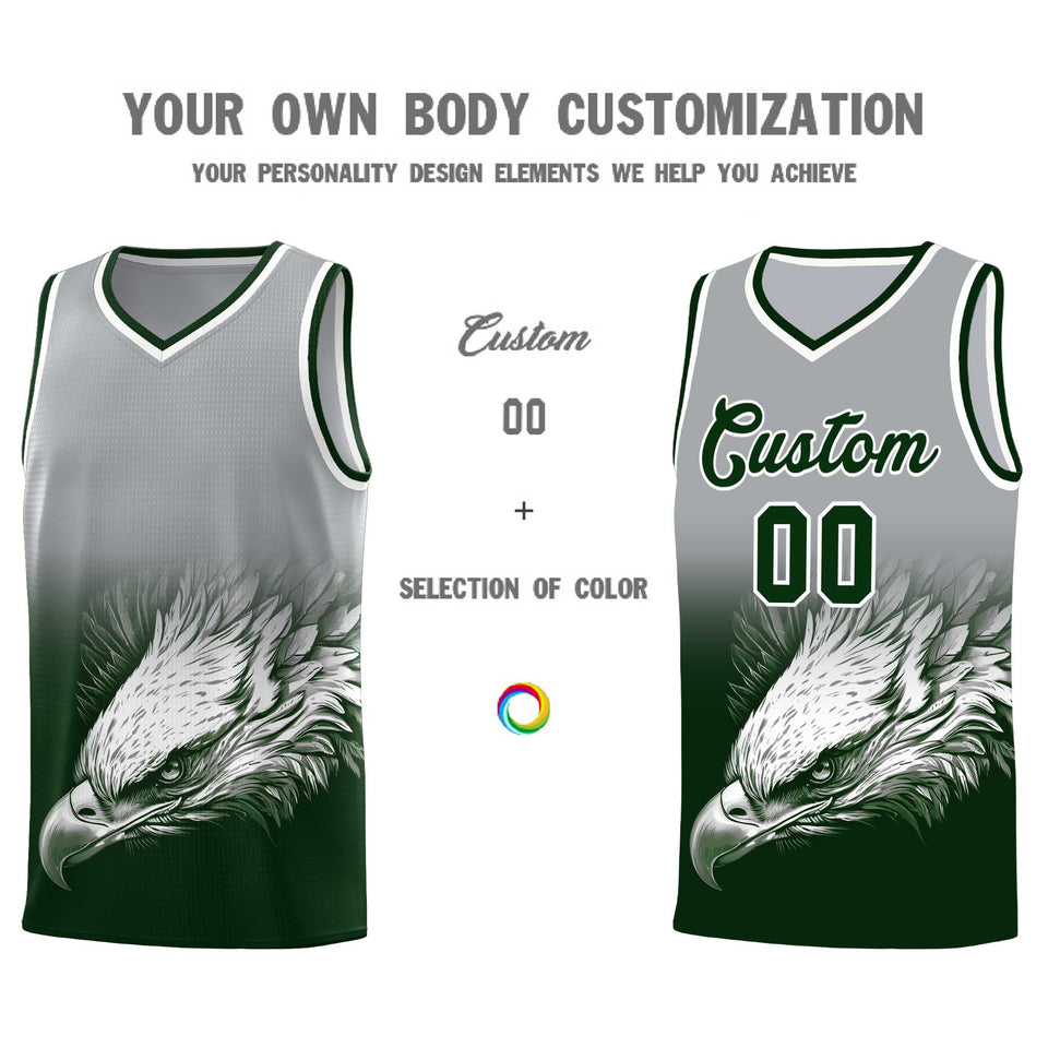 Custom Gray Green Eagle Pattern Graffiti Pattern Sports Uniform Basketball Jersey