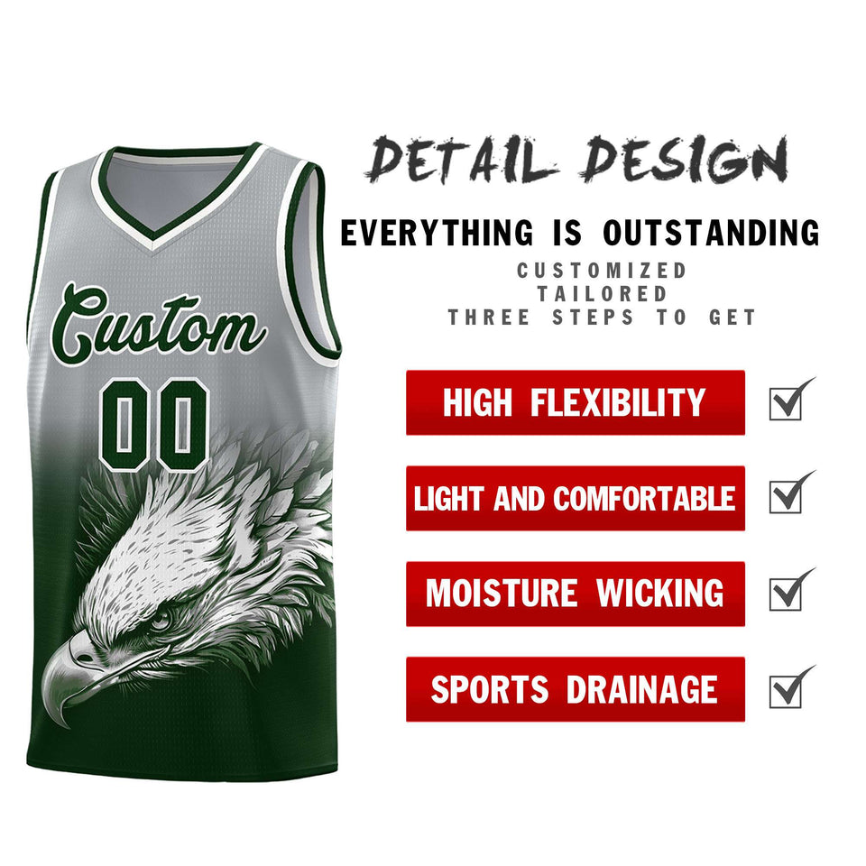 Custom Gray Green Eagle Pattern Graffiti Pattern Sports Uniform Basketball Jersey