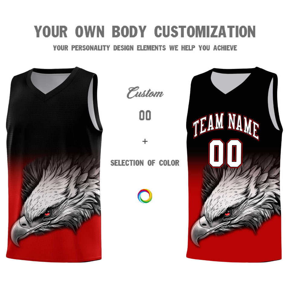 Custom Black Red Eagle Pattern Graffiti Pattern Sports Uniform Basketball Jersey