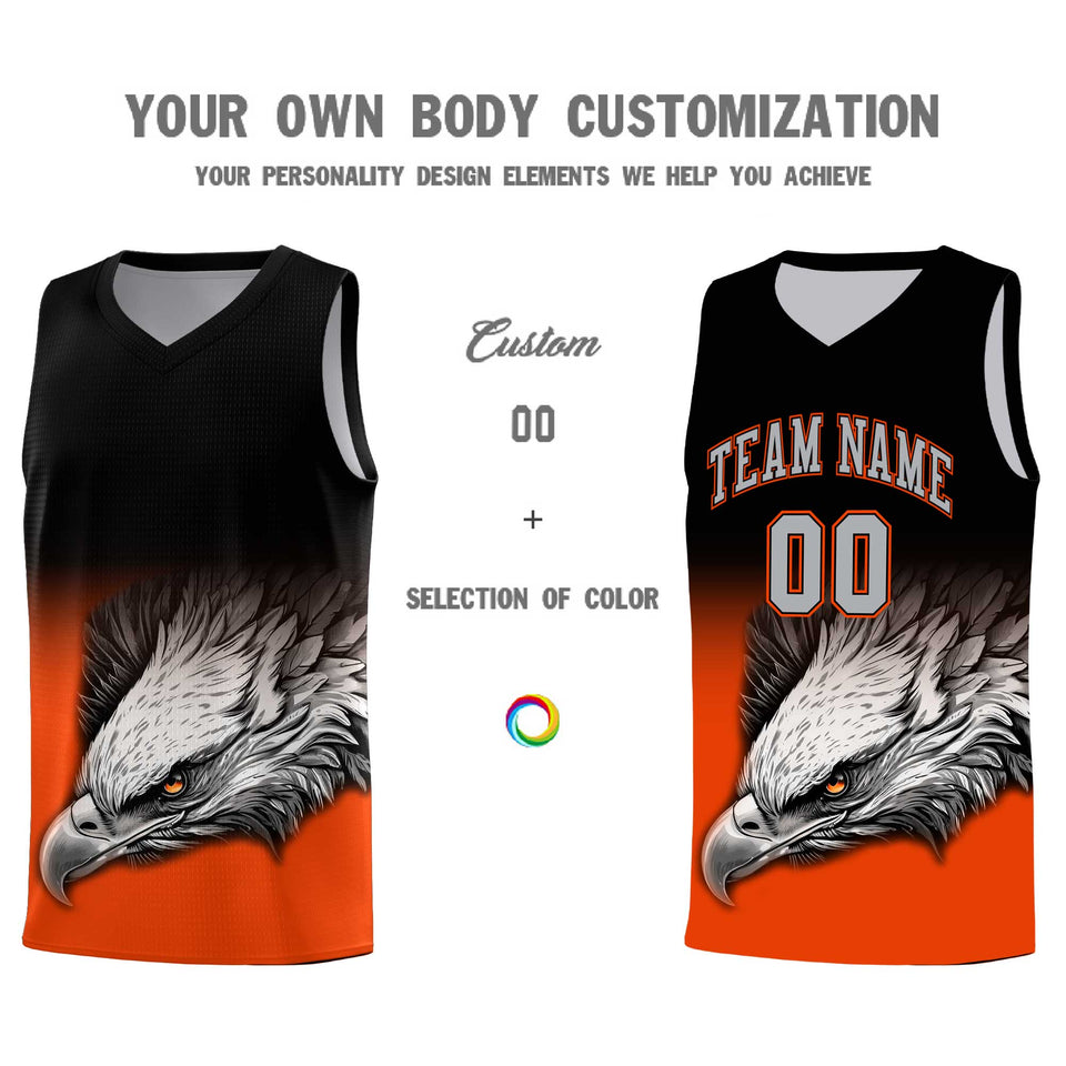 Custom Black Orange Eagle Pattern Graffiti Pattern Sports Uniform Basketball Jersey