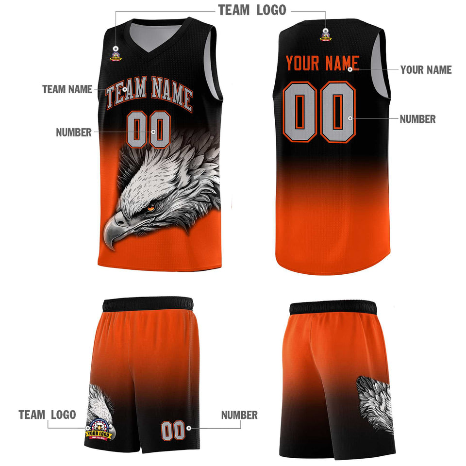 Custom Black Orange Eagle Pattern Graffiti Pattern Sports Uniform Basketball Jersey