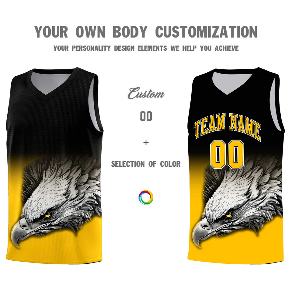 Custom Black Yellow Eagle Pattern Graffiti Pattern Sports Uniform Basketball Jersey