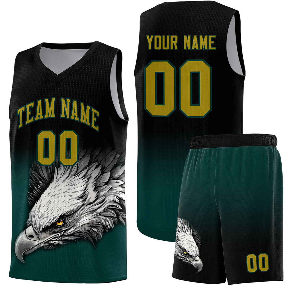 Custom Black Midnight Green Eagle Pattern Graffiti Pattern Sports Uniform Basketball Jersey