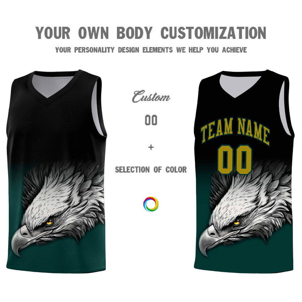 Custom Black Midnight Green Eagle Pattern Graffiti Pattern Sports Uniform Basketball Jersey