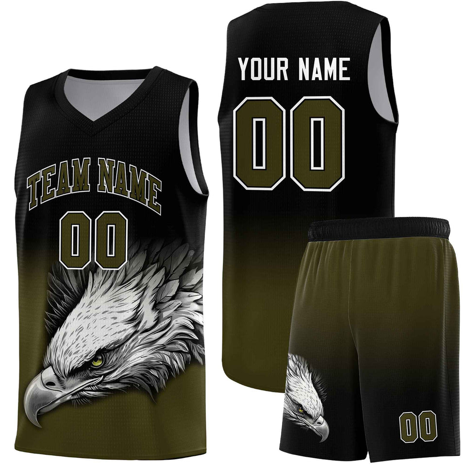 Custom Black Olive Eagle Pattern Graffiti Pattern Sports Uniform Basketball Jersey