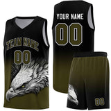 Custom Black Olive Eagle Pattern Graffiti Pattern Sports Uniform Basketball Jersey