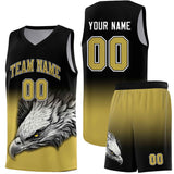 Custom Black Old Gold Eagle Pattern Graffiti Pattern Sports Uniform Basketball Jersey