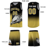 Custom Black Old Gold Eagle Pattern Graffiti Pattern Sports Uniform Basketball Jersey