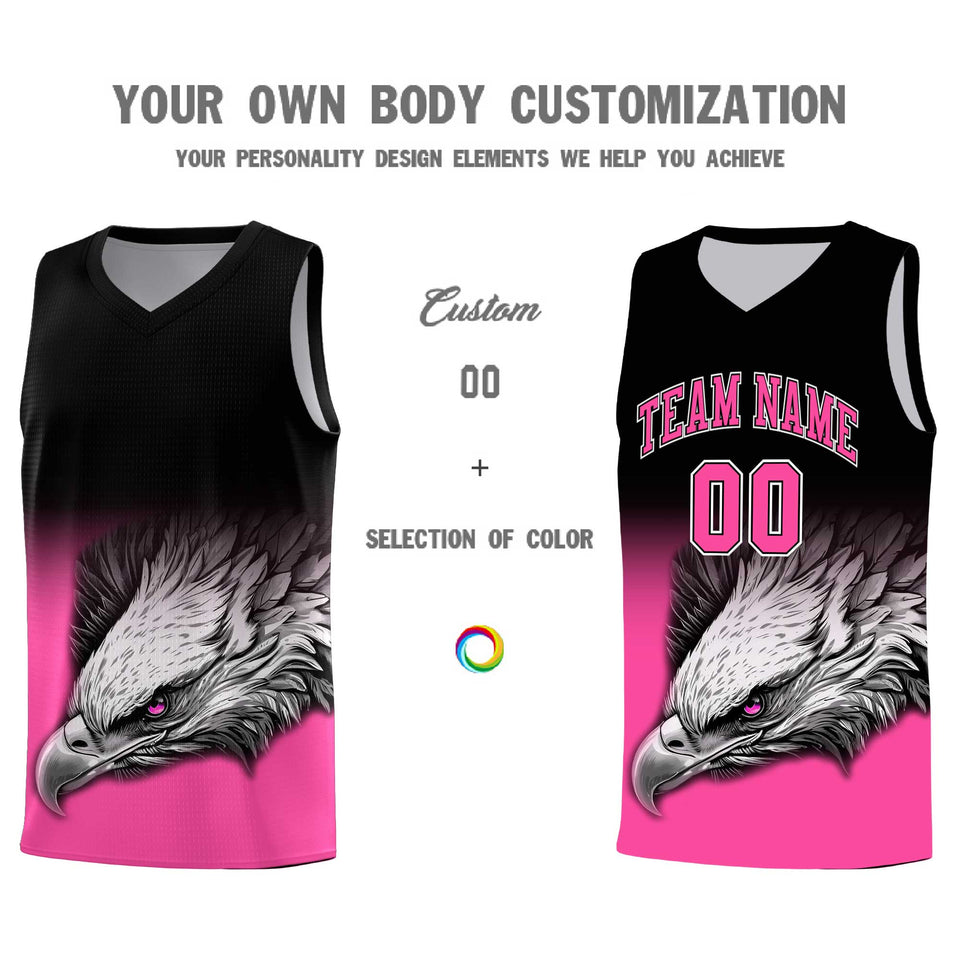 Custom Black Pink Eagle Pattern Graffiti Pattern Sports Uniform Basketball Jersey