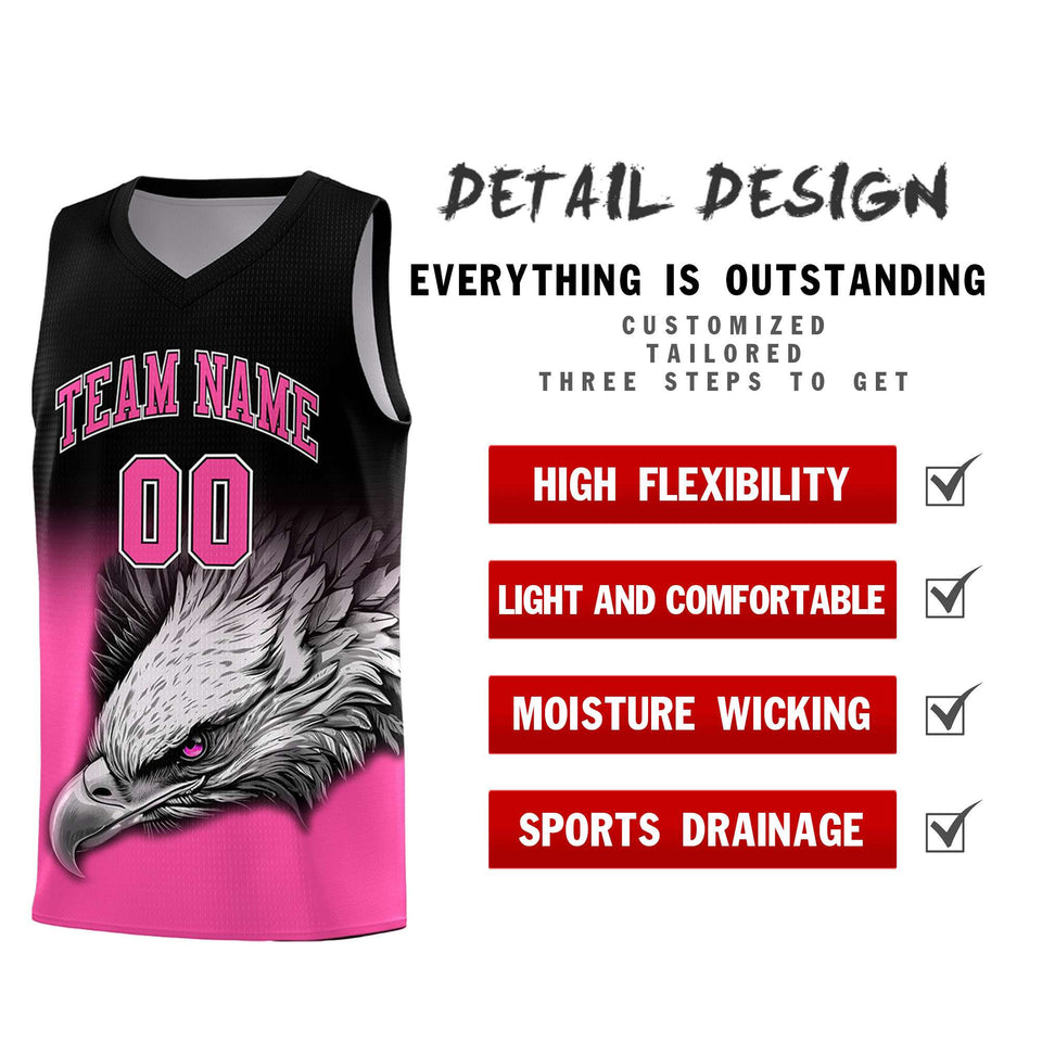 Custom Black Pink Eagle Pattern Graffiti Pattern Sports Uniform Basketball Jersey
