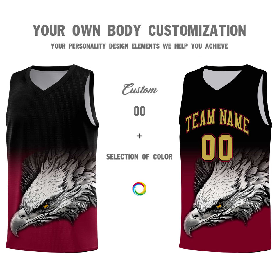 Custom Black Crimson Eagle Pattern Graffiti Pattern Sports Uniform Basketball Jersey