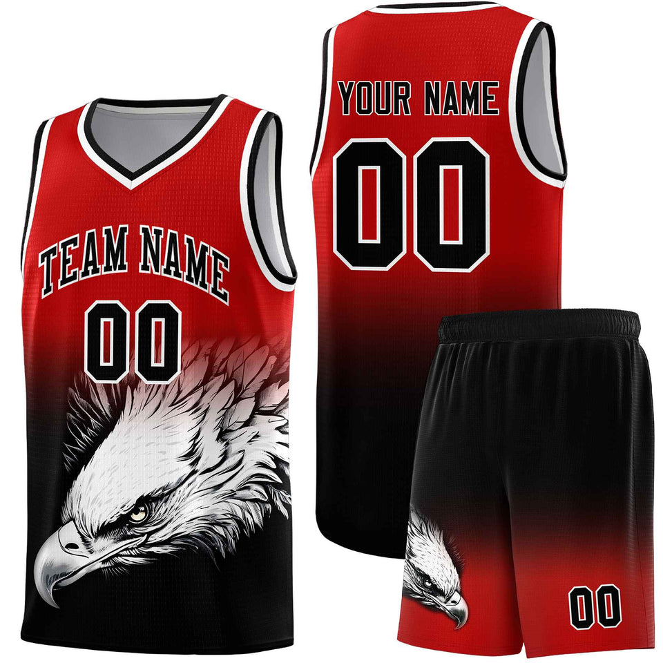Custom Red Black Eagle Pattern Graffiti Pattern Sports Uniform Basketball Jersey