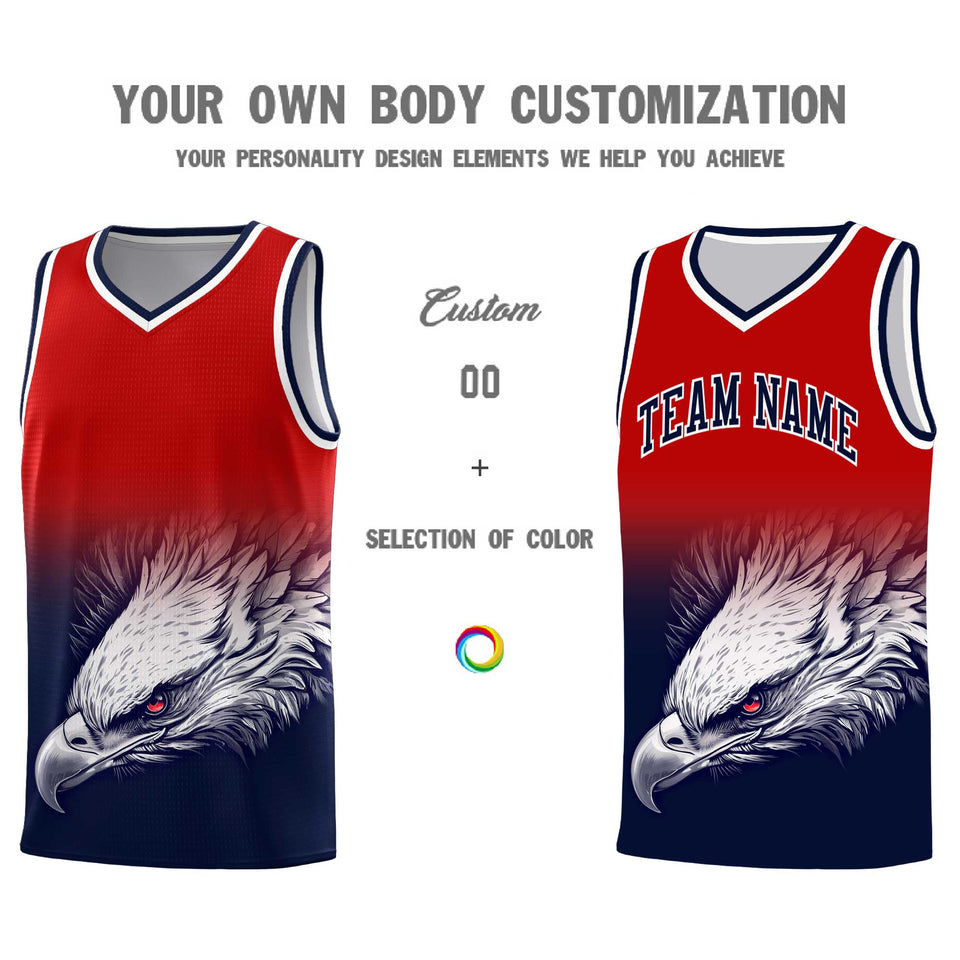Custom Red Navy Eagle Pattern Graffiti Pattern Sports Uniform Basketball Jersey