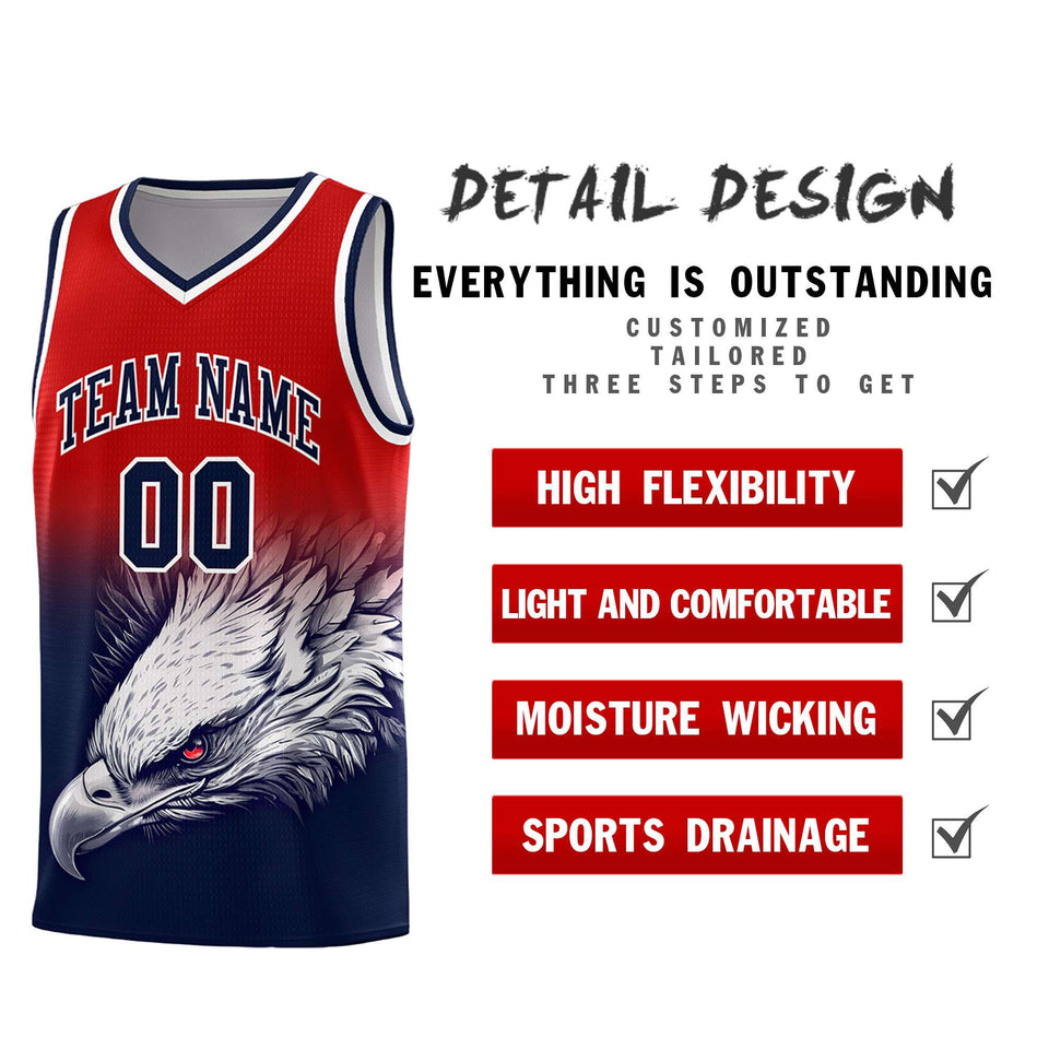 Custom Red Navy Eagle Pattern Graffiti Pattern Sports Uniform Basketball Jersey