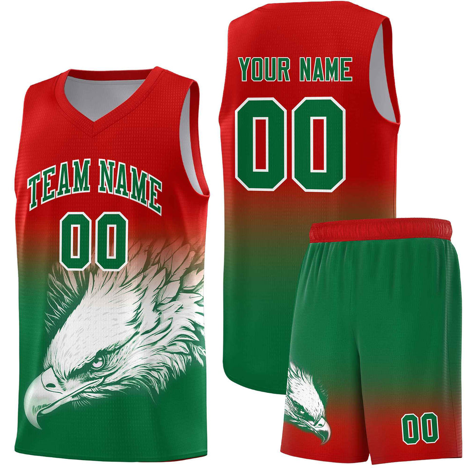 Custom Red Kelly Green Eagle Pattern Graffiti Pattern Sports Uniform Basketball Jersey