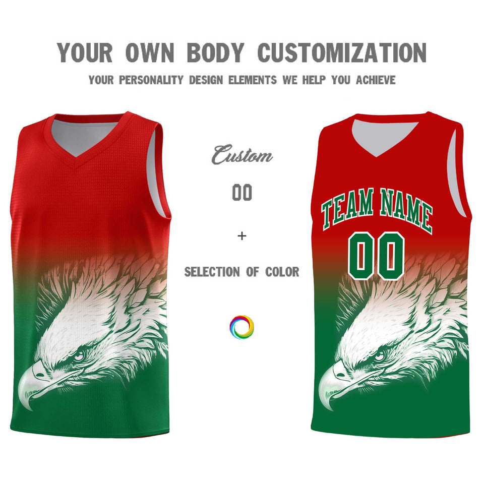 Custom Red Kelly Green Eagle Pattern Graffiti Pattern Sports Uniform Basketball Jersey