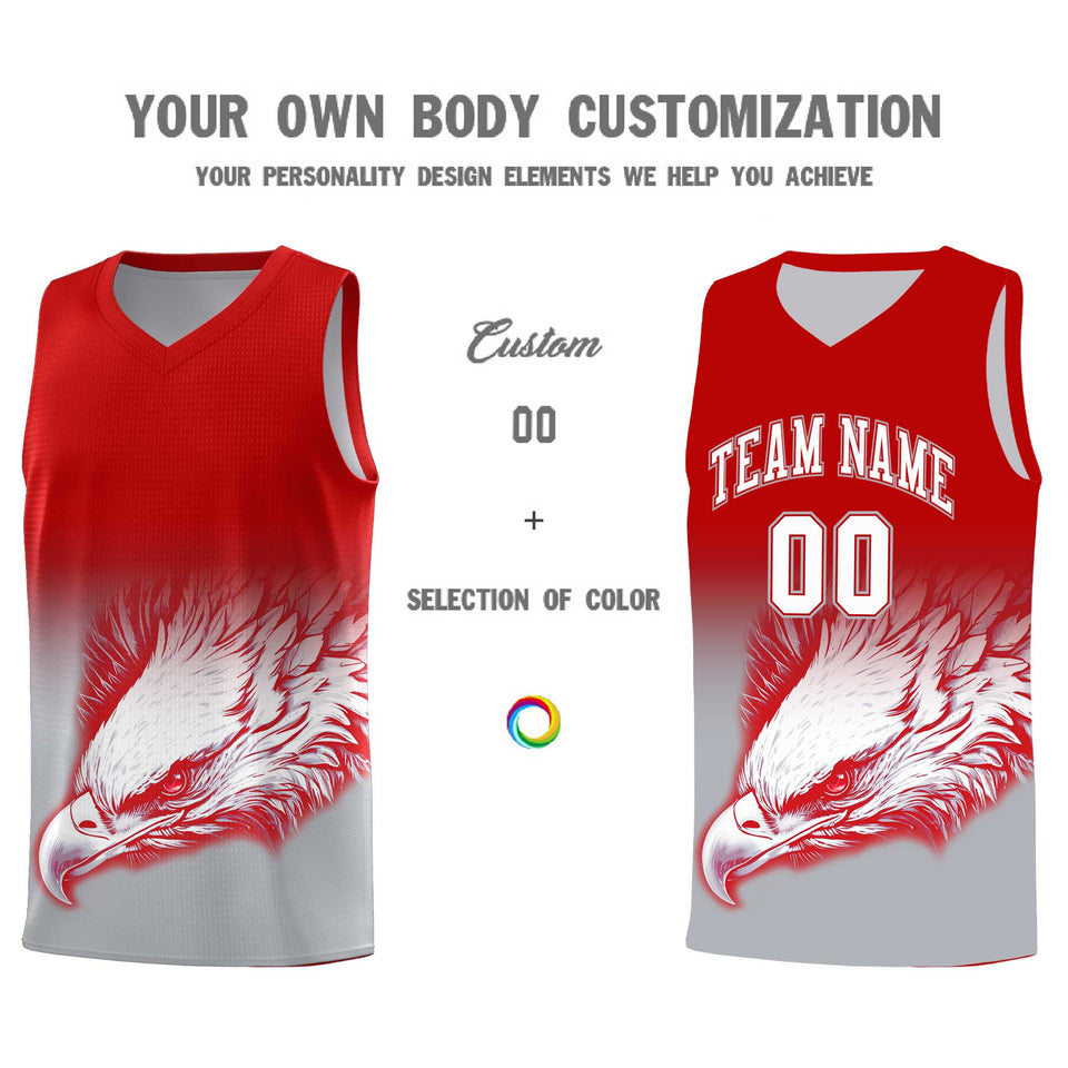 Custom Red Gray Eagle Pattern Graffiti Pattern Sports Uniform Basketball Jersey