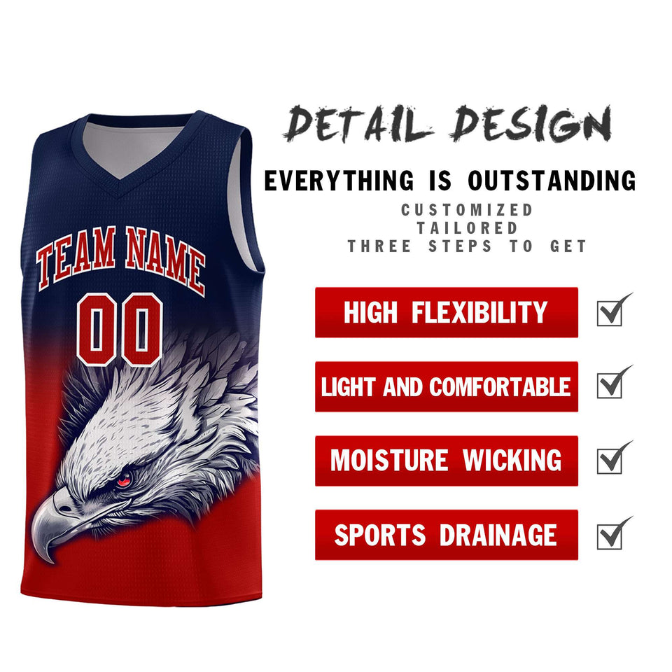 Custom Navy Red Eagle Pattern Graffiti Pattern Sports Uniform Basketball Jersey