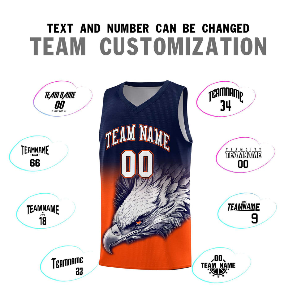 Custom Navy Orange Eagle Pattern Graffiti Pattern Sports Uniform Basketball Jersey