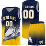 Custom Navy Yellow Eagle Pattern Graffiti Pattern Sports Uniform Basketball Jersey