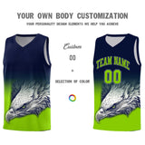 Custom Navy Neon Green Eagle Pattern Graffiti Pattern Sports Uniform Basketball Jersey