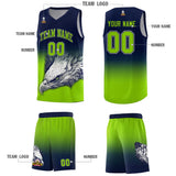 Custom Navy Neon Green Eagle Pattern Graffiti Pattern Sports Uniform Basketball Jersey