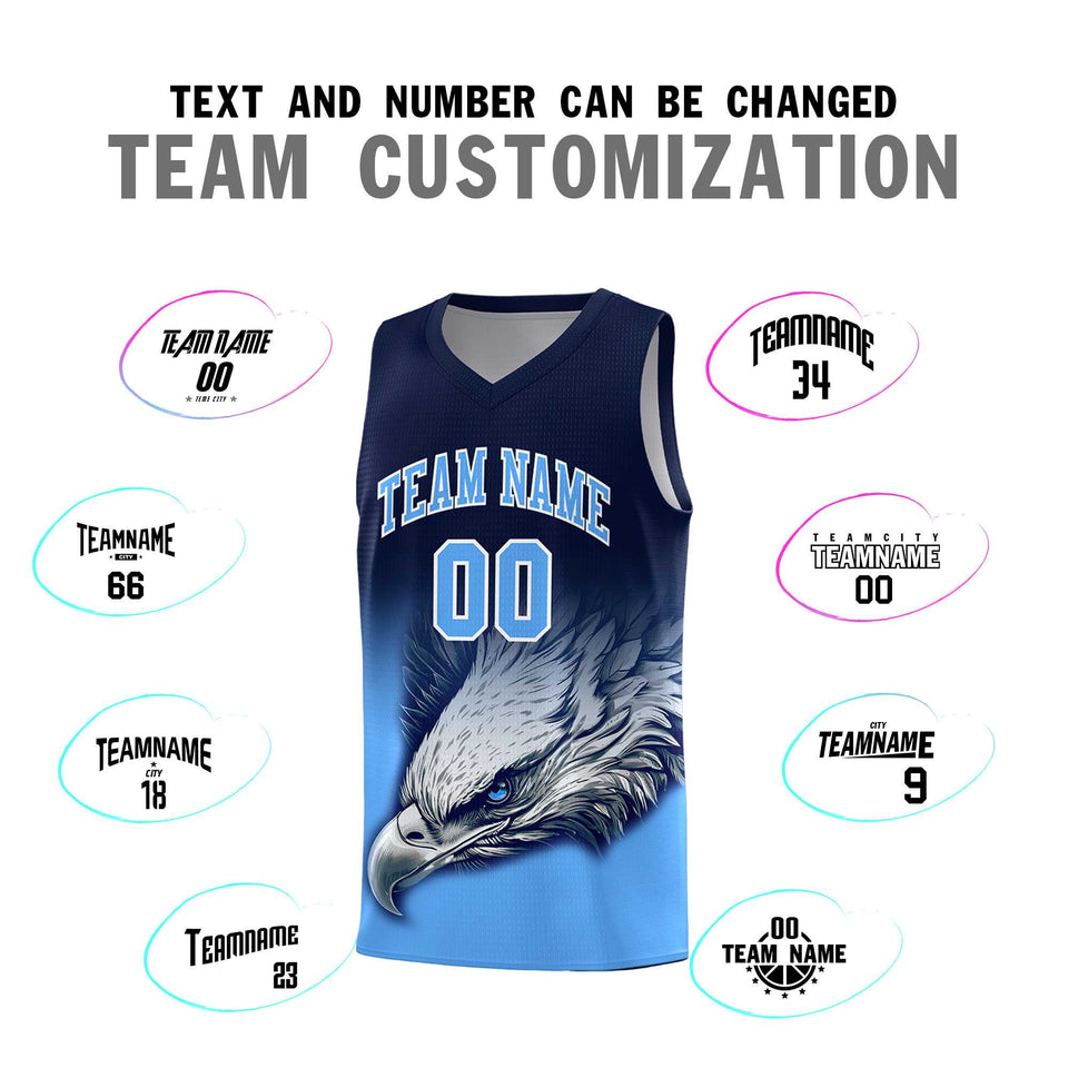 Custom Navy Powder Blue Eagle Pattern Graffiti Pattern Sports Uniform Basketball Jersey
