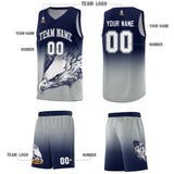 Custom Navy Gray Eagle Pattern Graffiti Pattern Sports Uniform Basketball Jersey