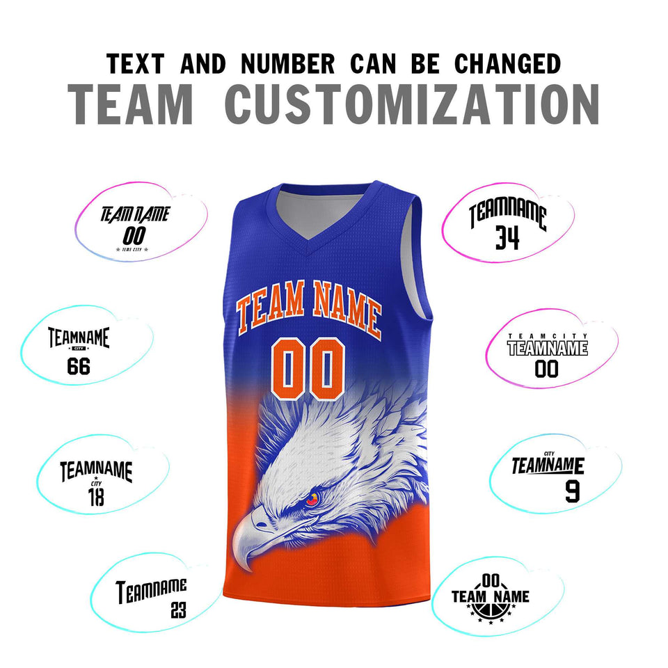 Custom Royal Orange Eagle Pattern Graffiti Pattern Sports Uniform Basketball Jersey