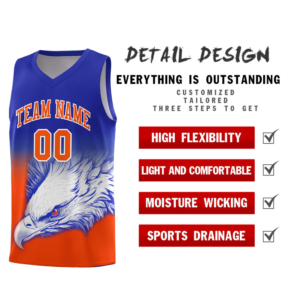 Custom Royal Orange Eagle Pattern Graffiti Pattern Sports Uniform Basketball Jersey