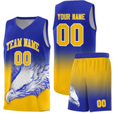 Custom Royal Yellow Eagle Pattern Graffiti Pattern Sports Uniform Basketball Jersey
