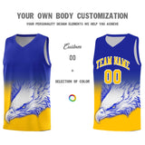 Custom Royal Yellow Eagle Pattern Graffiti Pattern Sports Uniform Basketball Jersey