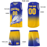 Custom Royal Yellow Eagle Pattern Graffiti Pattern Sports Uniform Basketball Jersey
