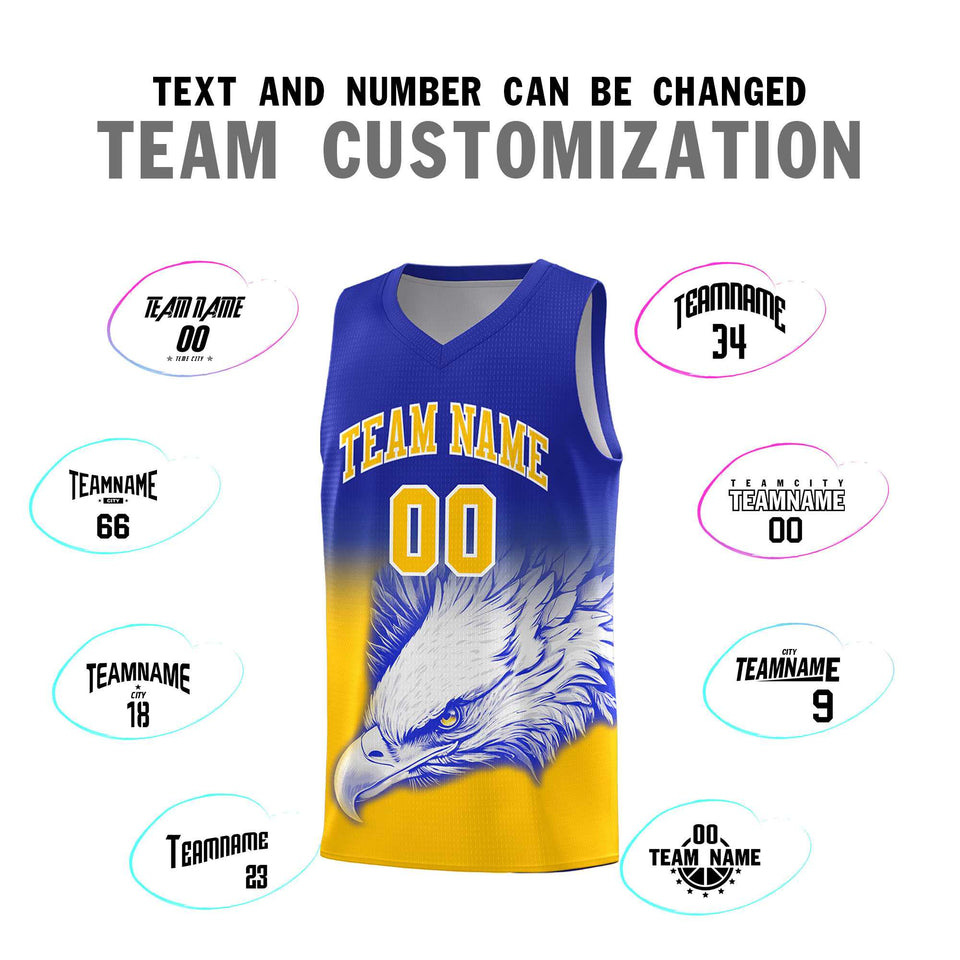 Custom Royal Yellow Eagle Pattern Graffiti Pattern Sports Uniform Basketball Jersey