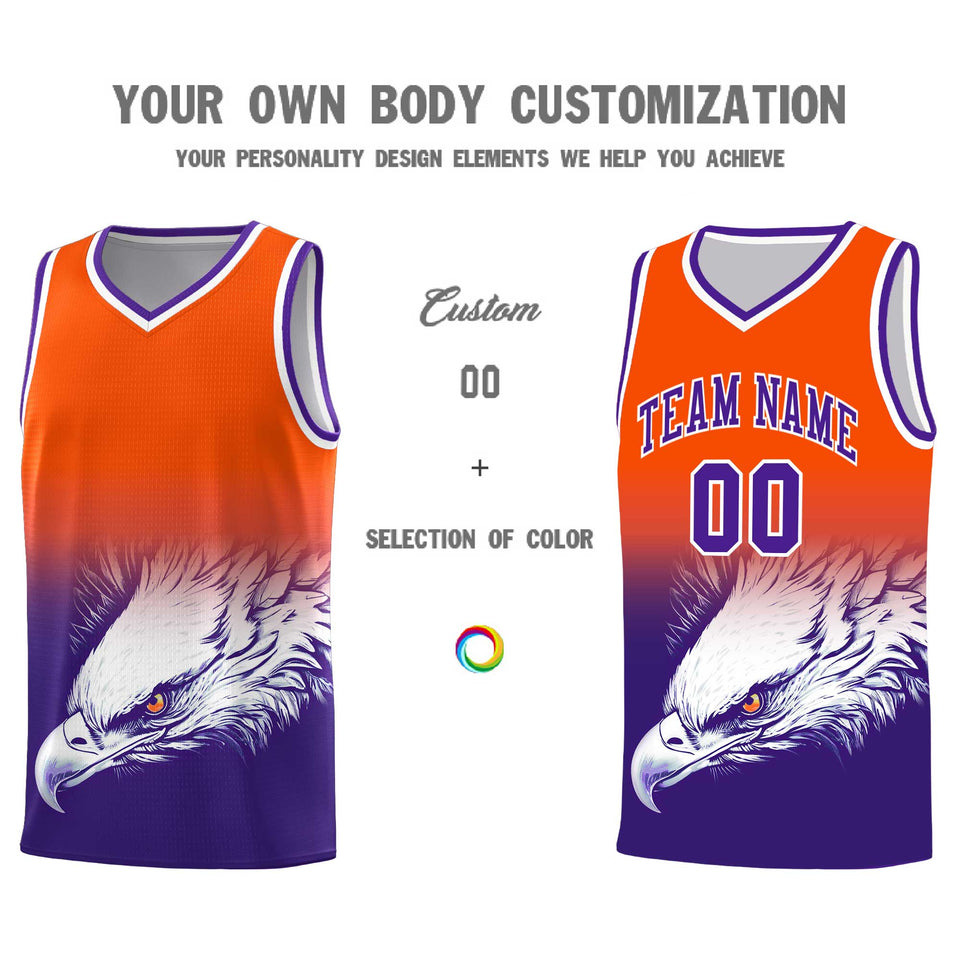 Custom Orange Purple Eagle Pattern Graffiti Pattern Sports Uniform Basketball Jersey