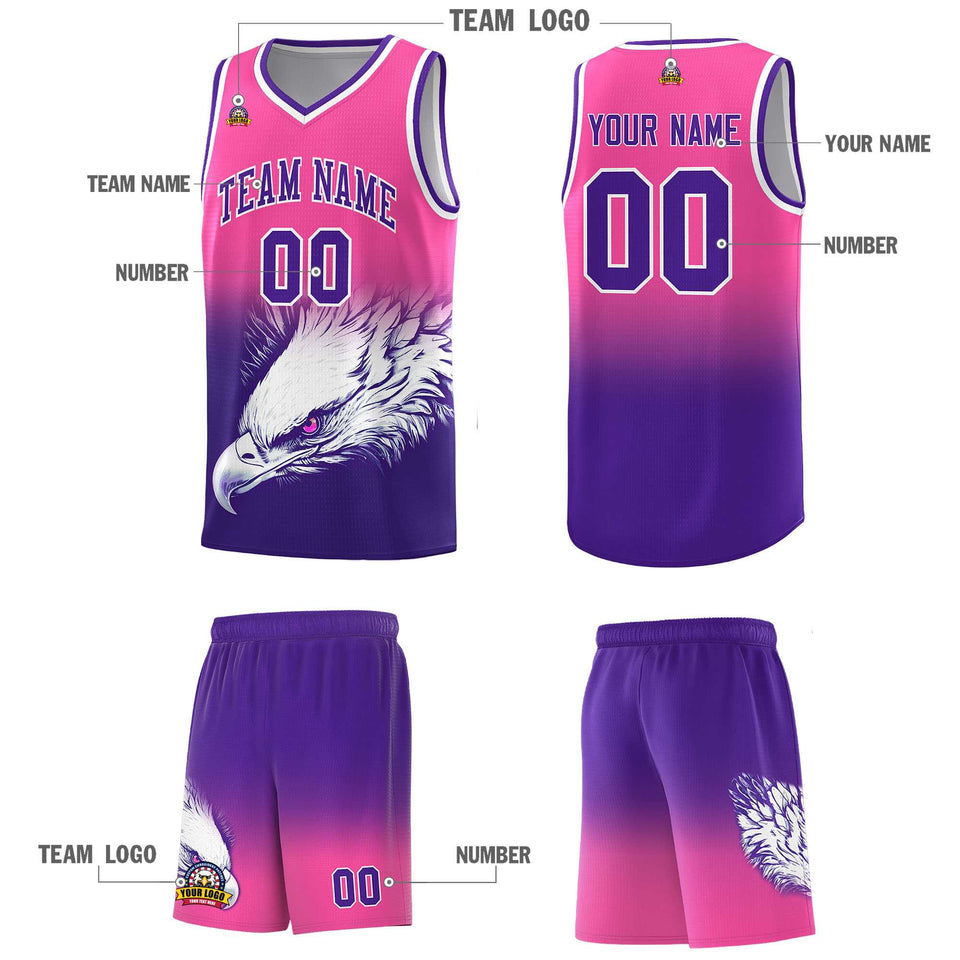 Custom Pink Purple Eagle Pattern Graffiti Pattern Sports Uniform Basketball Jersey